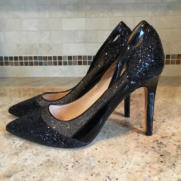 Lucy Choi London Black Glitter Cut Out Heels